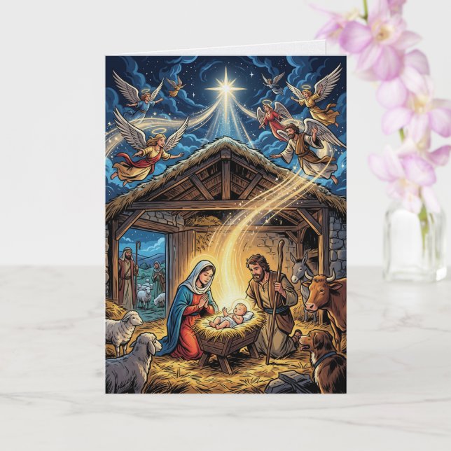 Traditionell julkort med julkrubba kort (Orkide)