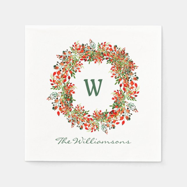 Traditionell julkrans Monogram Namn Helgdag Pappersservett (Framsidan)