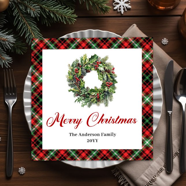 Traditionell julkrans röda gröna servetter (Traditional Christmas Wreath Red Green Napkins)