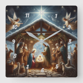 Traditionell julkrubba fyrkantig klocka