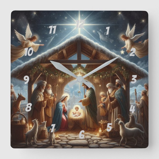 Traditionell julkrubba fyrkantig klocka (Framsida)