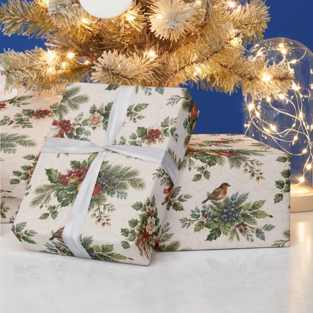 Traditionell jullyrka och vinterfrukt presentpapper (Helgdagar)