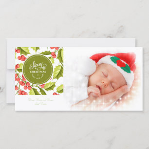 Traditionell jullystnad med julkransdesign på foto julkort