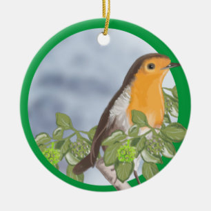 Traditionell julRobin och Ivy Julgransprydnad Keramik