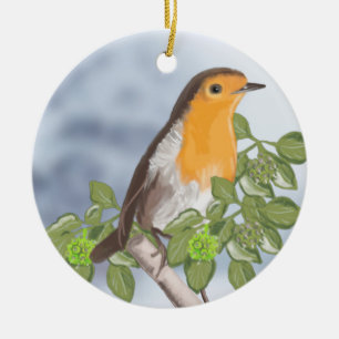 Traditionell julRobin och Ivy Julgransprydnad Keramik