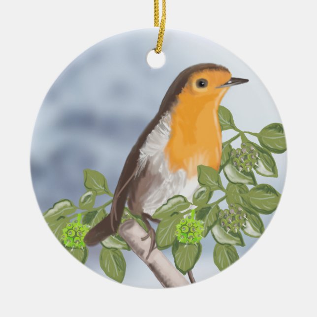 Traditionell julRobin och Ivy Julgransprydnad Keramik (Framsidan)