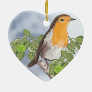 Traditionell julRobin och Ivy Julgransprydnad Keramik