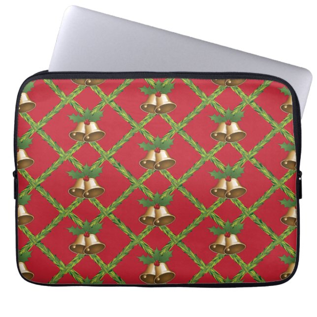 Traditionell julröd och grönt jingle klockor laptop sleeve (Framsidan)