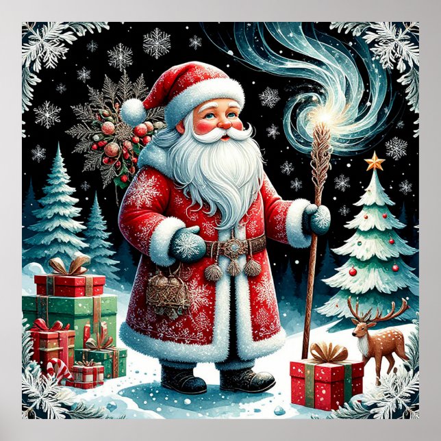 Traditionell julsalongsdekor för mysigt julrum poster (Framsidan)