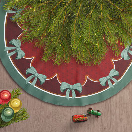 Traditionell jultid Grönt Bows Red Circles Julgransmatta Borstad Polyester