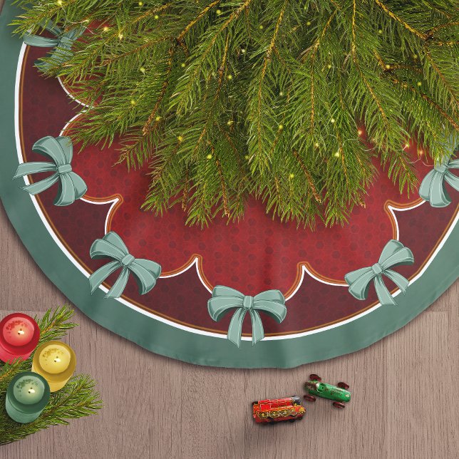 Traditionell jultid Grönt Bows Red Circles Julgransmatta Borstad Polyester (Skapare uppladdad)