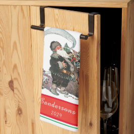 Traditionell jultomtefoto-Helgdag, Vintage Kökshandduk