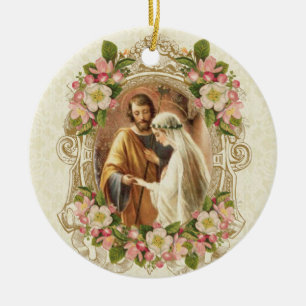 Traditionell katolsk Bride Groom Virgin Mary Julgransprydnad Keramik
