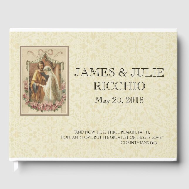 Traditionell katolsk Bröllop, svart, jungfru Mary Gästböcker (Framsida)