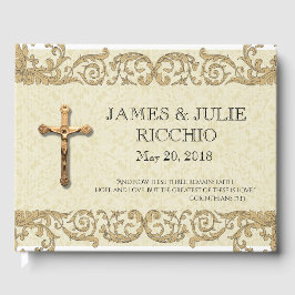 Traditionell katolsk Crucifix Bröllop Guld Snöre Gästböcker