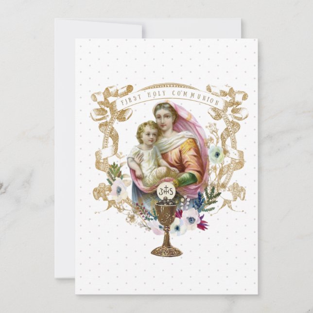 Traditionell katolsk Heliga Communion Virgin Mary Inbjudningar (Framsida)