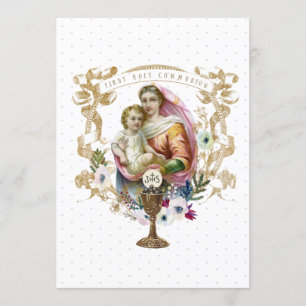 Traditionell katolsk Heliga Communion Virgin Mary Inbjudningar
