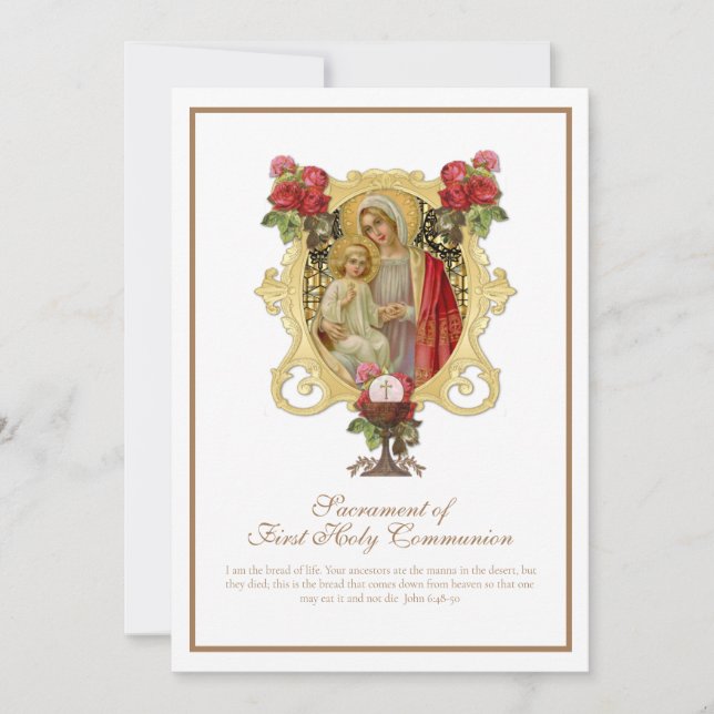 Traditionell katolsk Heliga Kommunision Mary Jesus Inbjudningar (Framsida)