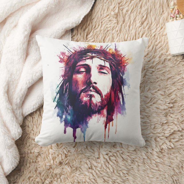 Traditionell katolsk Kudd Jesus Kristus i krona  Kudde (Filt)