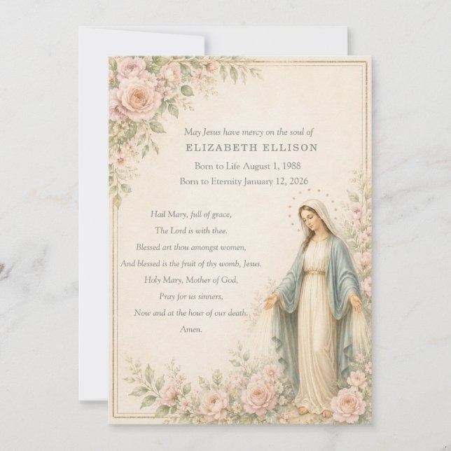 Traditionell katolsk marianisk begravningsbön Memo (Framsida)