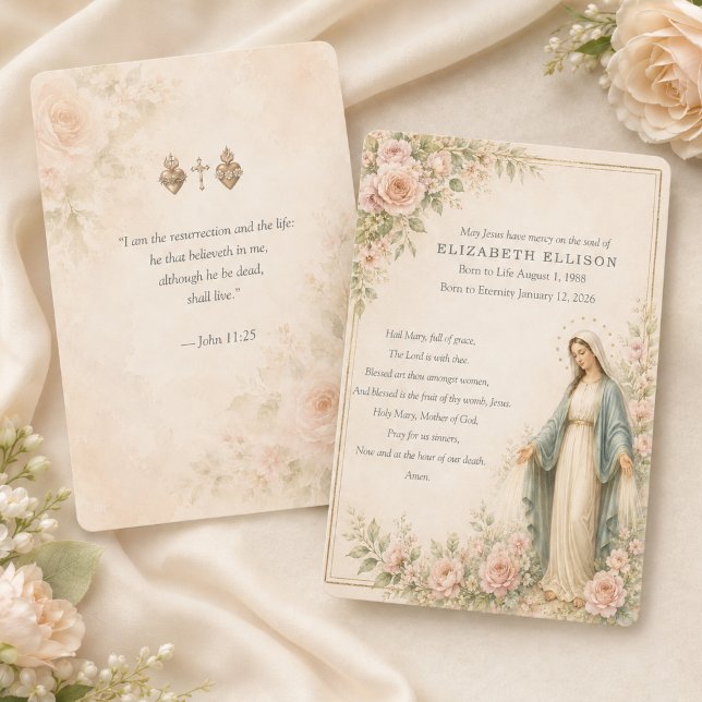 Traditionell katolsk marianisk begravningsbön Memo Visitkort (Skapare uppladdad)
