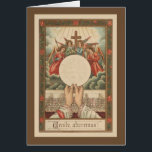 Traditionell katolsk präst Eucharist Änglar OBS Kort<br><div class="desc">Detta är en vacker och traditionell katolsk vintage av prästens händer som håller Eukarist med änglar i förtjusning. Den latinska texten nedan är VENITE ADOREMUS...  O KOM LET US ADORE</div>