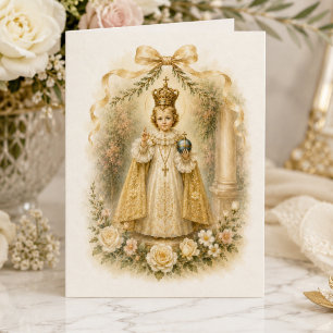 Traditionell katolsk vigselkort med Infant of Prag Kort