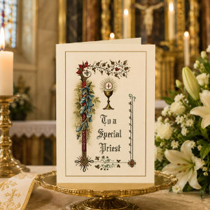 Traditionell katolskt prästuppskattande hälsning kort