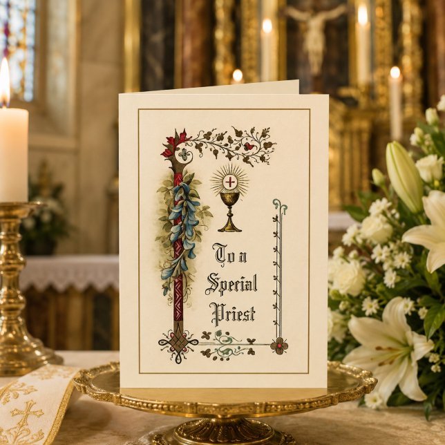 Traditionell katolskt prästuppskattande hälsning kort (Skapare uppladdad)