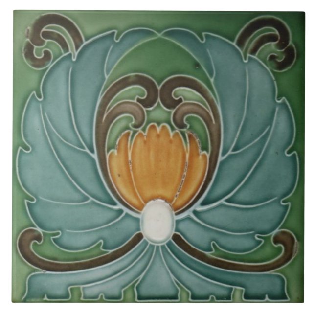 Traditionell keramik Tile i Art nouveau Stil Kakelplatta (Framsidan)