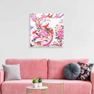 Traditionell kinesisk Blommigt Birds Rosa Chinoise Canvastryck