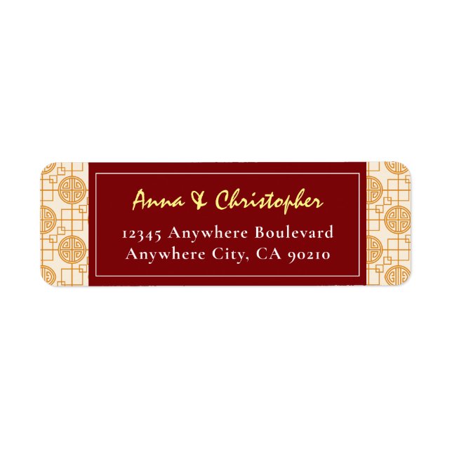 Traditionell kinesisk bröllop auspicious peranakan returadress etikett (Framsidan)