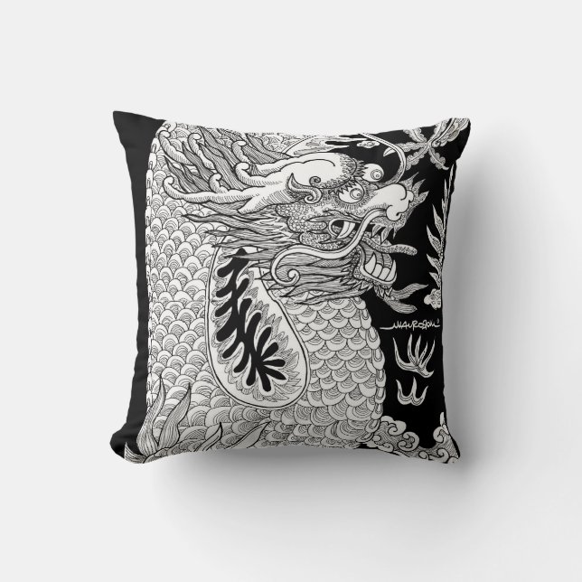 Traditionell kinesisk dragon Black and White Sketc Kudde (Framsida)