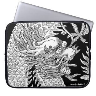 Traditionell kinesisk dragon Black and White Sketc Laptop Fodral