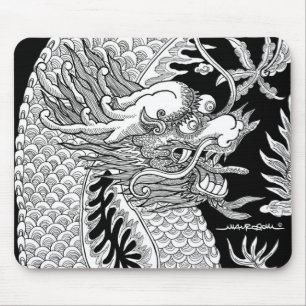 Traditionell kinesisk dragon Black and White Sketc Musmatta