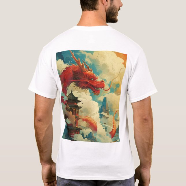 Traditionell kinesisk dragon Red Tecknad Stil T-Sh T Shirt (Baksida)