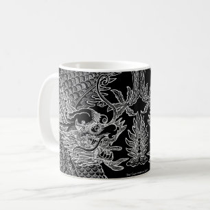 Traditionell kinesisk dragon Teckning Black White Kaffemugg