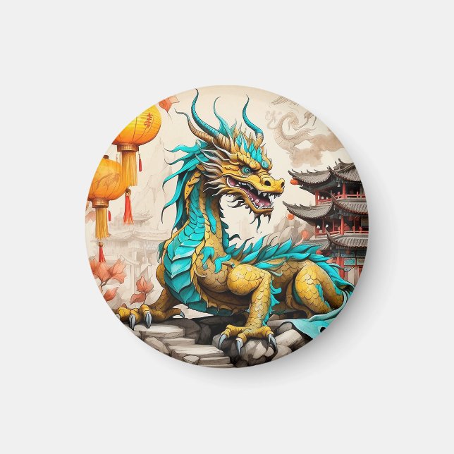 Traditionell kinesisk drake för kinesiska nyår magnet (Framsidan)