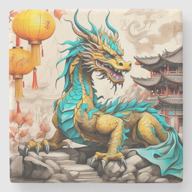 Traditionell kinesisk drake för kinesiska nyår stenunderlägg (Framsidan)