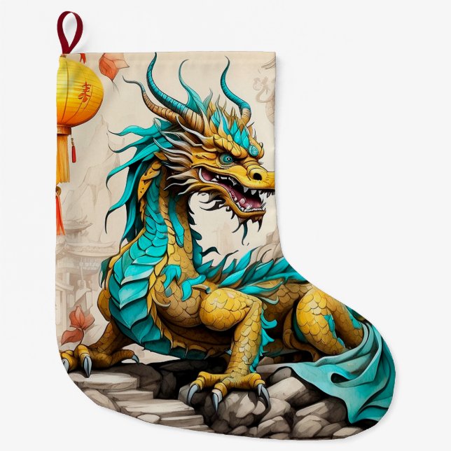 Traditionell kinesisk drake för kinesiska nyår stor julstrumpa (Framsidan)