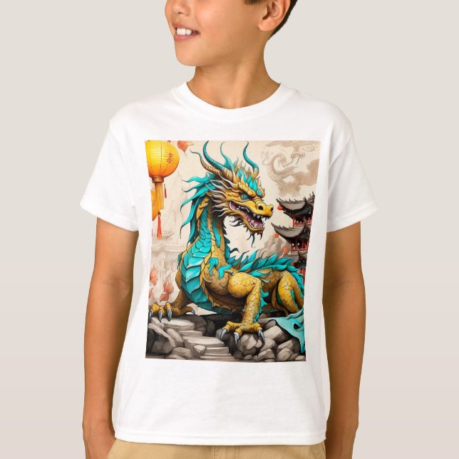 Traditionell kinesisk drake för kinesiska nyår t shirt (Framsida)