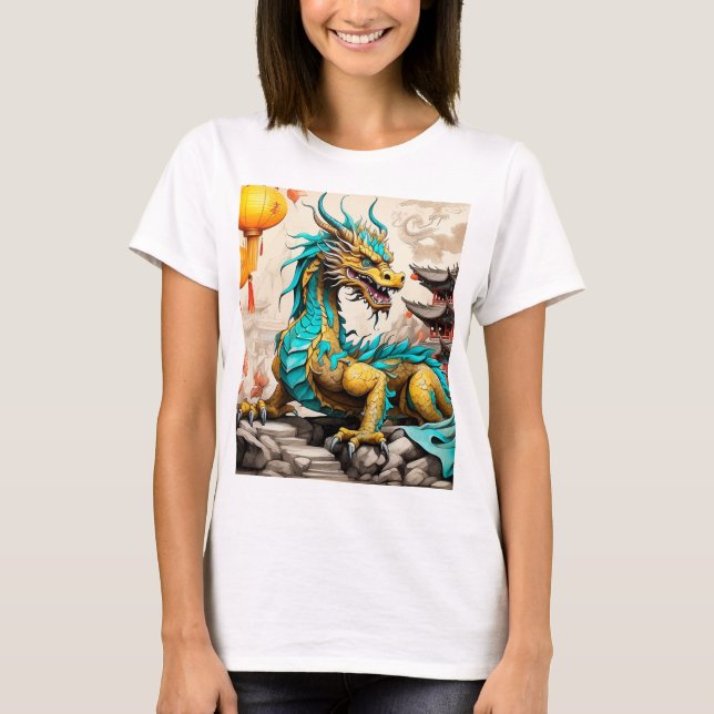 Traditionell kinesisk drake för kinesiska nyår t shirt (Framsida)