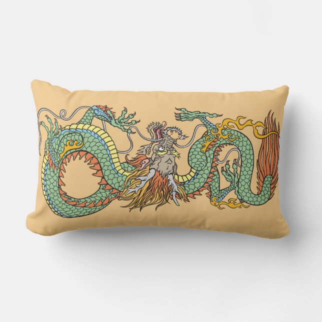 Traditionell kinesisk drake och Fenghuang Phoenix Lumbarkudde (Framsida)