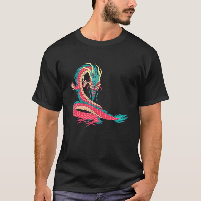 Traditionell kinesisk draksymbol för ström och str t shirt (Framsida)