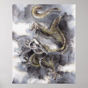 Traditionell kinesisk målning, år för draken 4 poster