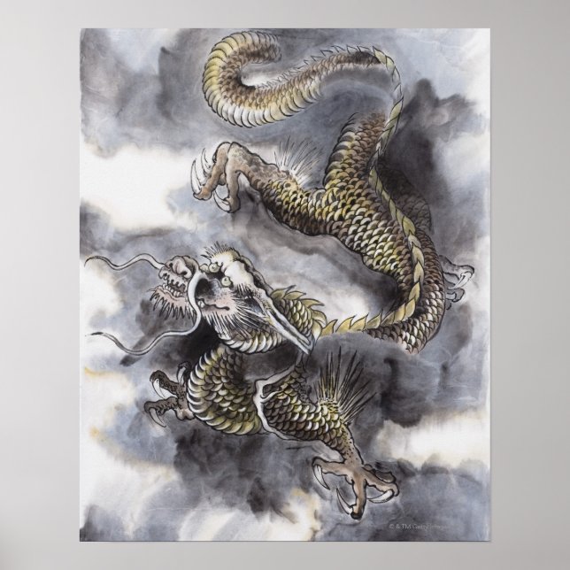 Traditionell kinesisk målning, år för draken 4 poster (Framsidan)