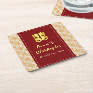Traditionell kinesisk peranakan-bröllop underlägg papper kvadrat