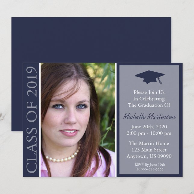 Traditionell klass för 2019 Studenten (Midnight) Inbjudningar (Fram/baksida)