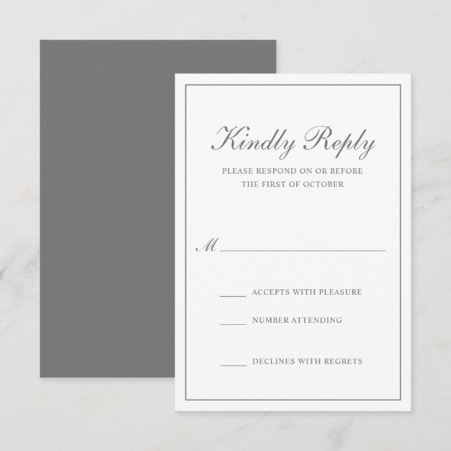 Traditionell Klassisk Formell Elegant Grå Bröllop OSA Kort (Fram/baksida)