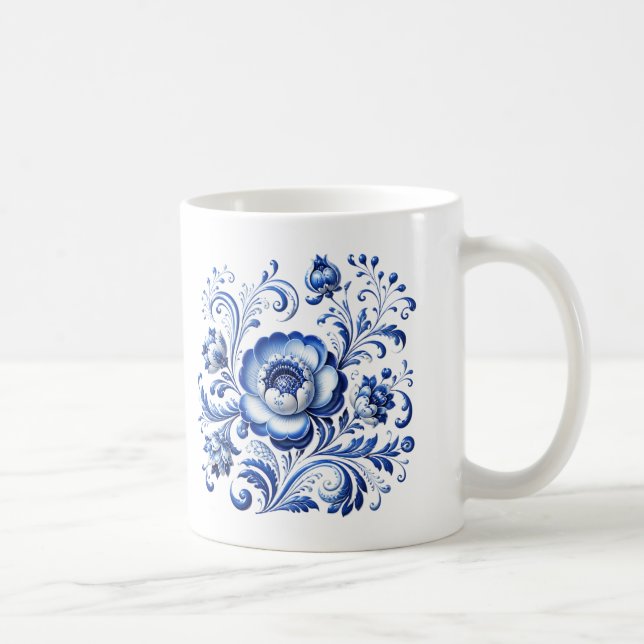 Traditionell Kobolt Porslins Folklig Konst Fågel D Kaffemugg (Höger)